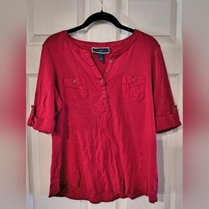 Karen Scott Sz L Red Button-Up Women's Top